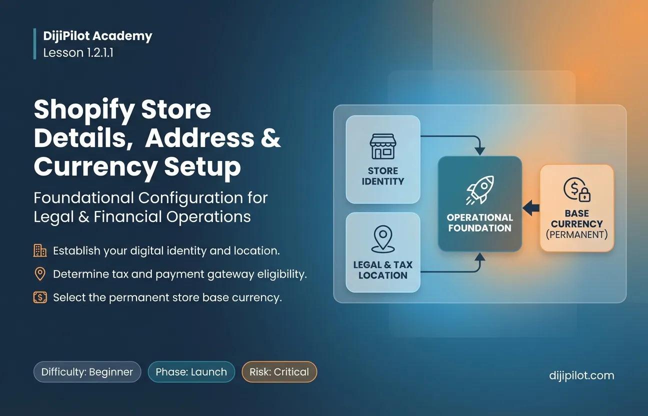 1.2.1.1 - Setting Your Shopify Store Details, Address, and Currency (Difficulty: Beginner | Path: Launch)