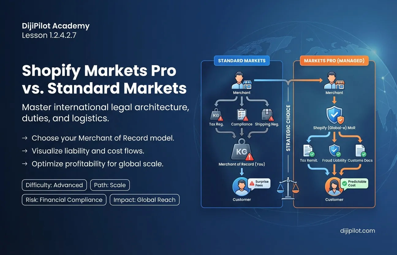 1.2.4.2.7 - Shopify Markets Pro vs. Markets: Duties & Cross‑Border Logistics (Difficulty: Advanced | Path: Scale)