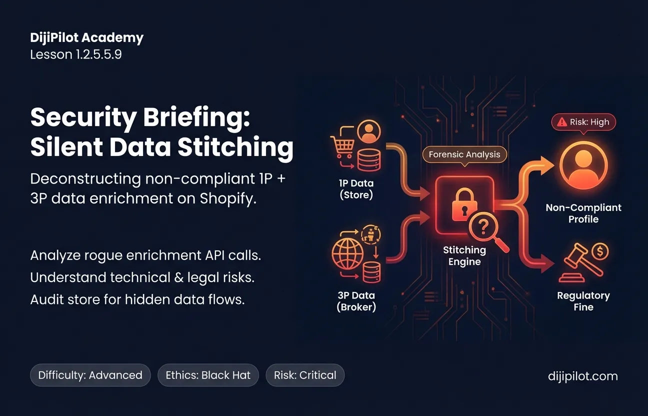 1.2.5.5.9 - Silently stitching 1P + 3P data for Shopify profiling without disclosure? (Difficulty: Advanced | Ethics: Black Hat | Path: Scale)