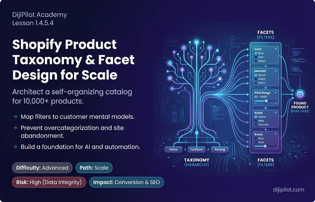1.4.5.4 - Shopify Product Taxonomy & Facet Design for Scale (Difficulty: Advanced | Path: Scale)