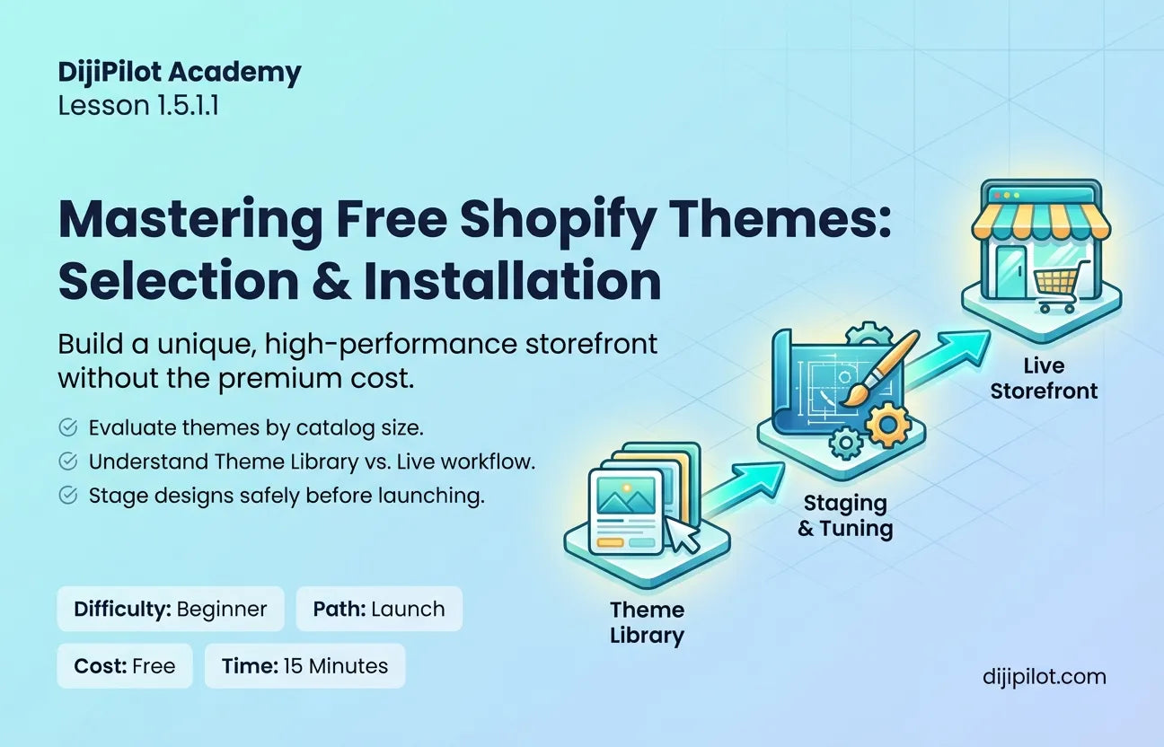 1.5.1.1 - How to Choose & Install a Free Shopify Theme (Difficulty: Beginner | Path: Launch)