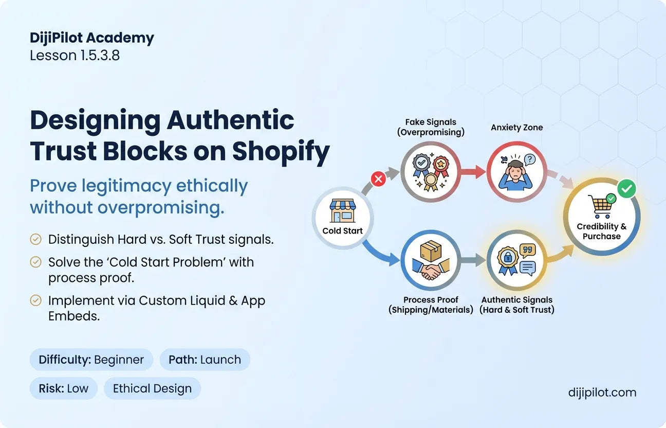 1.5.3.8 - Using Trust Blocks for Social Proof on Shopify Without Overpromising (Difficulty: Beginner | Path: Launch)