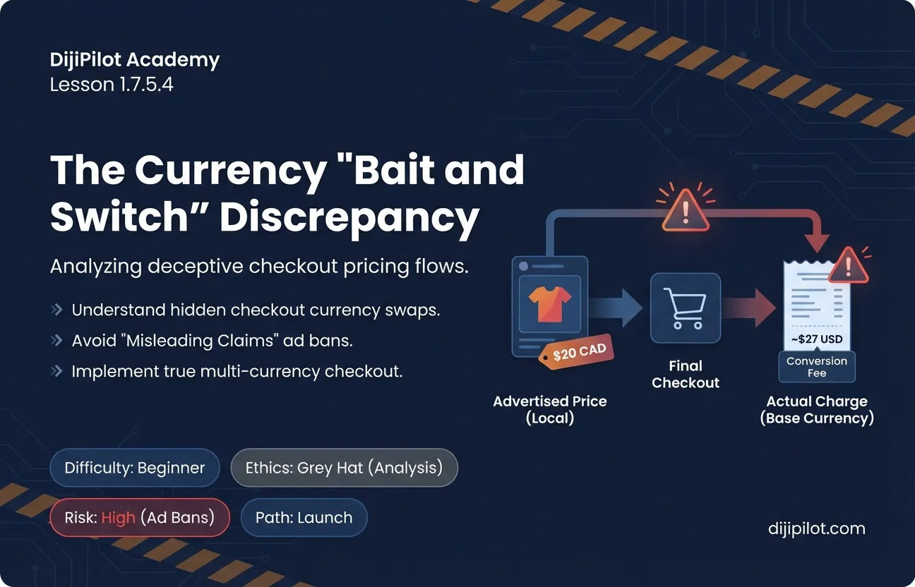 1.7.5.4 - Showing One Currency in Ads But Charging Another in Shopify (Difficulty: Beginner | Ethics: Grey Hat | Path: Launch)