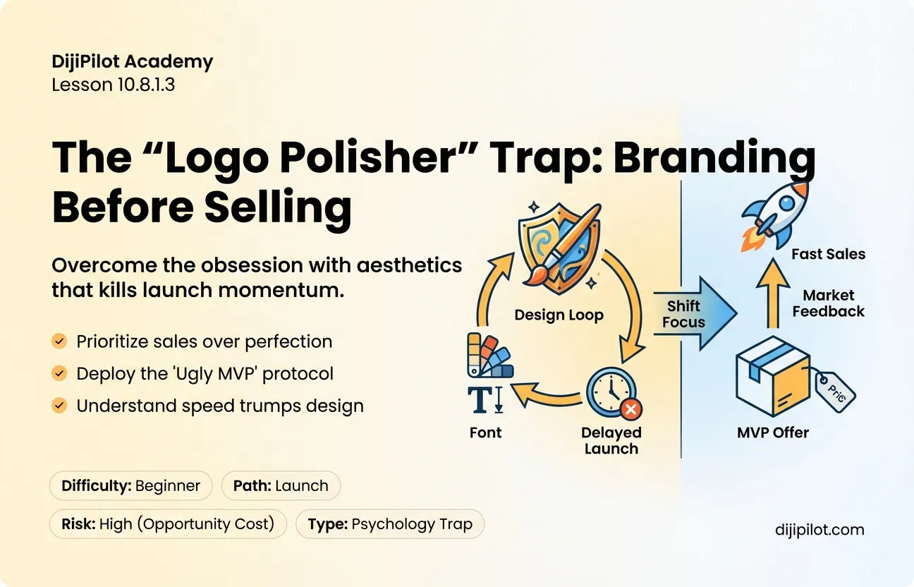10.8.1.3 - The "Logo Polisher": Spending weeks on branding/Canva before selling a single unit (Difficulty: Beginner | Path: Launch)
