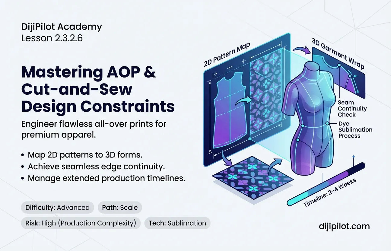 2.3.2.6 - Design Constraints for All‑Over Print (AOP) & Cut‑and‑Sew POD Apparel (Difficulty: Advanced | Path: Scale)