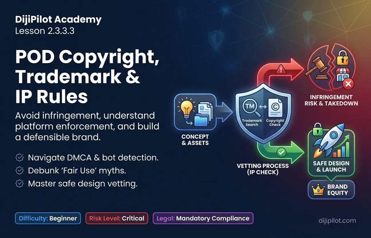 2.3.3.3 - What are the Copyright, Trademark & IP Rules for POD Designs? (Difficulty: Beginner | Path: Launch)