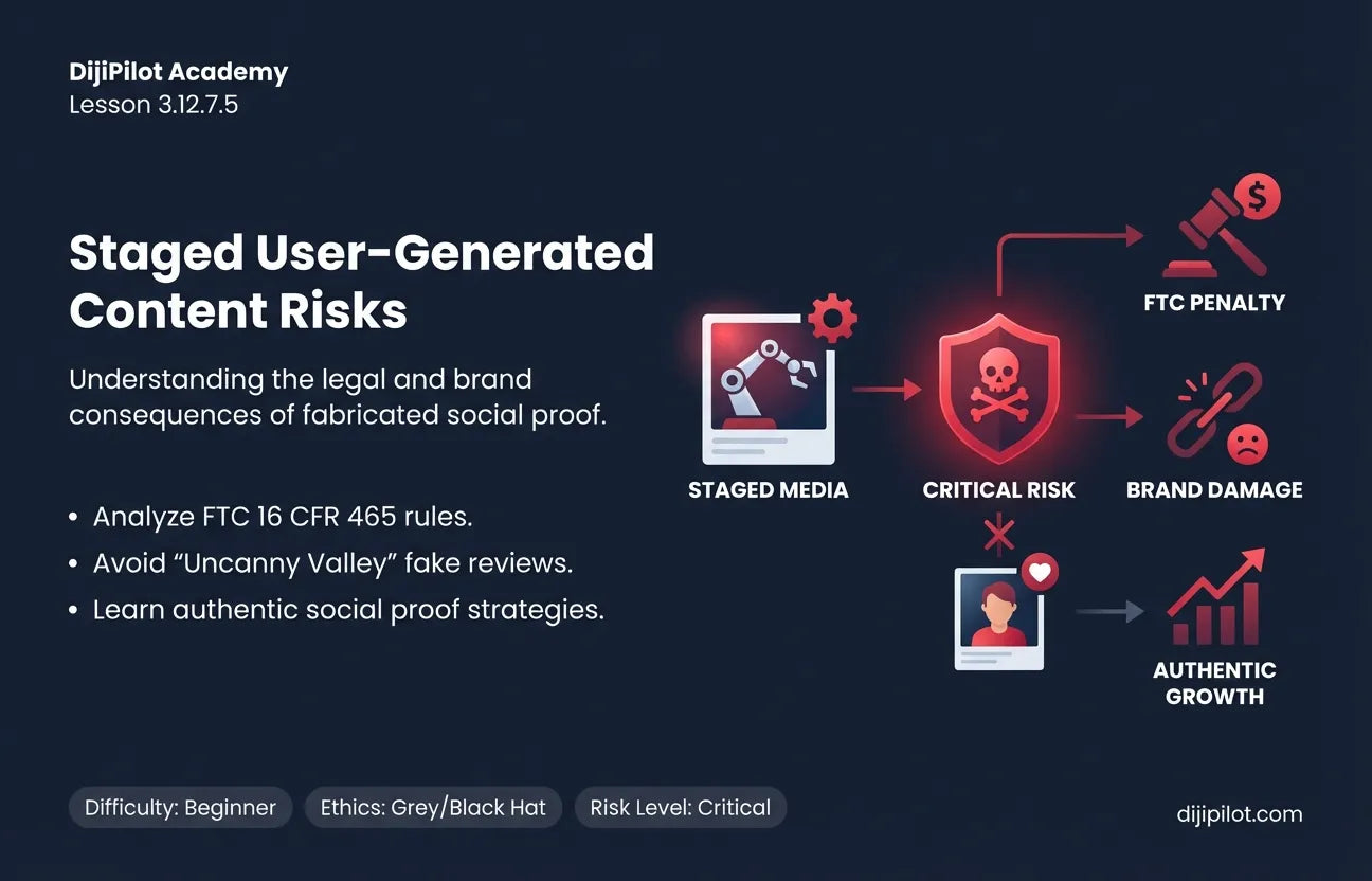 3.12.7.5 - Using staged photos or videos as real customer content? (Difficulty: Beginner | Ethics: Grey Hat | Path: Launch)