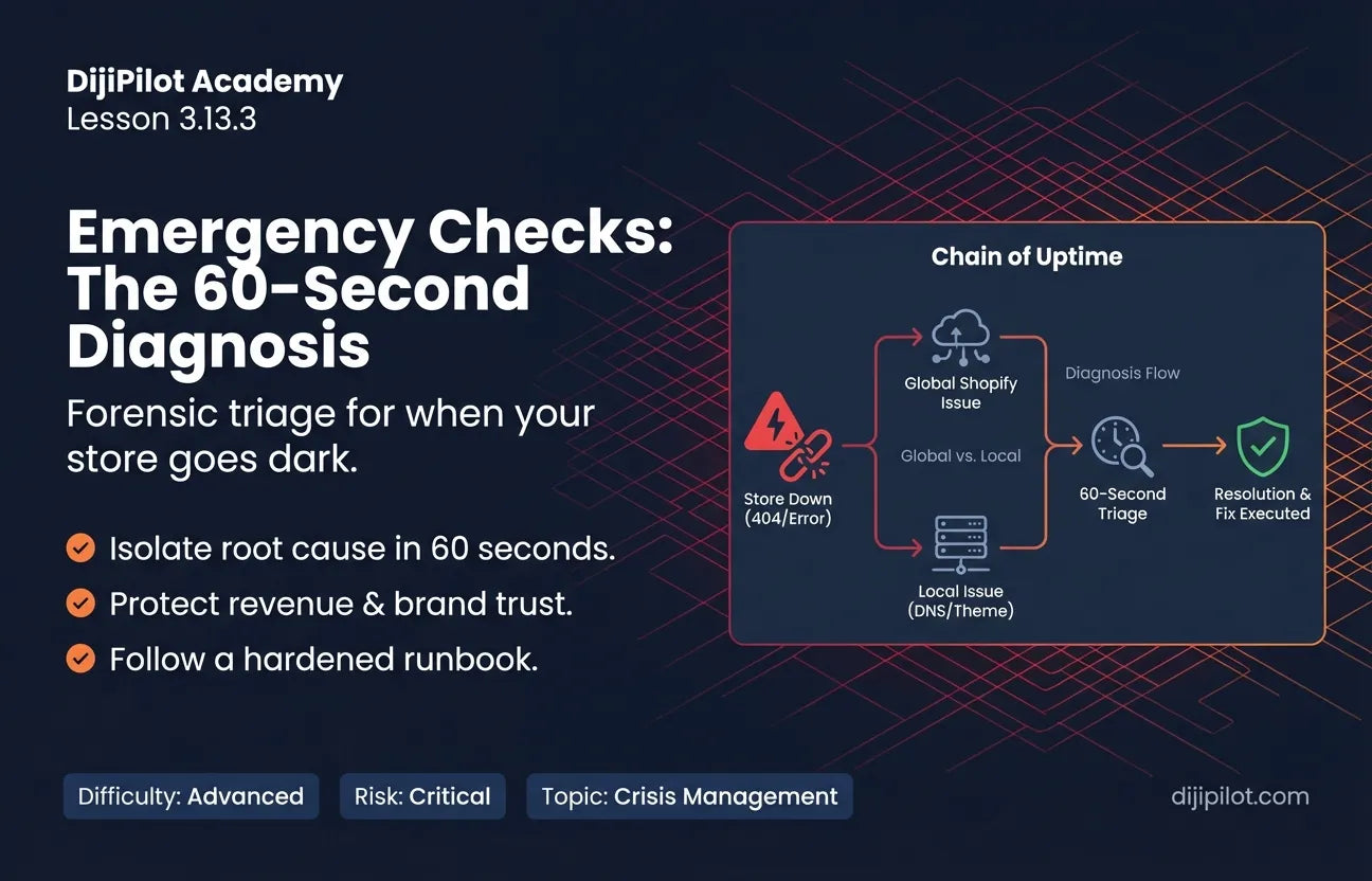 3.13.3 - What are the Emergency Checks When Your Shopify Store is Down? (Difficulty: Advanced | Path: Scale)