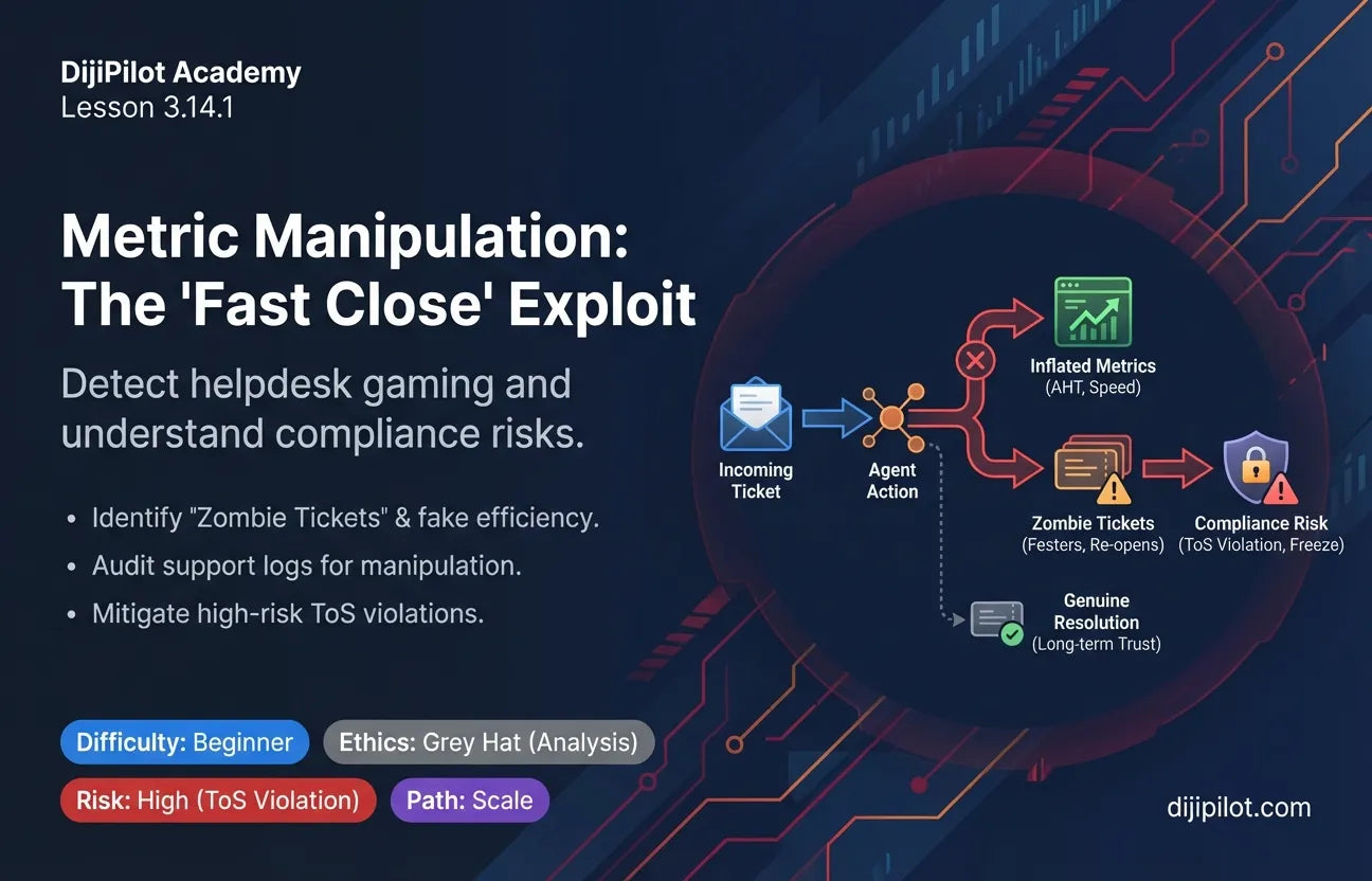 3.14.1 - Metric Manipulation: Closing support tickets without resolving them to improve "Response Time" stats (Difficulty: Beginner | Ethics: Grey Hat | Path: Scale)