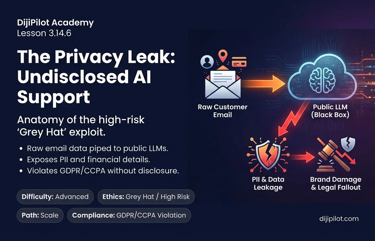 3.14.6 - Outsourcing to Non-Disclosed AI: Letting AI handle sensitive ticket data without privacy controls (Difficulty: Advanced | Ethics: Grey Hat | Path: Scale)