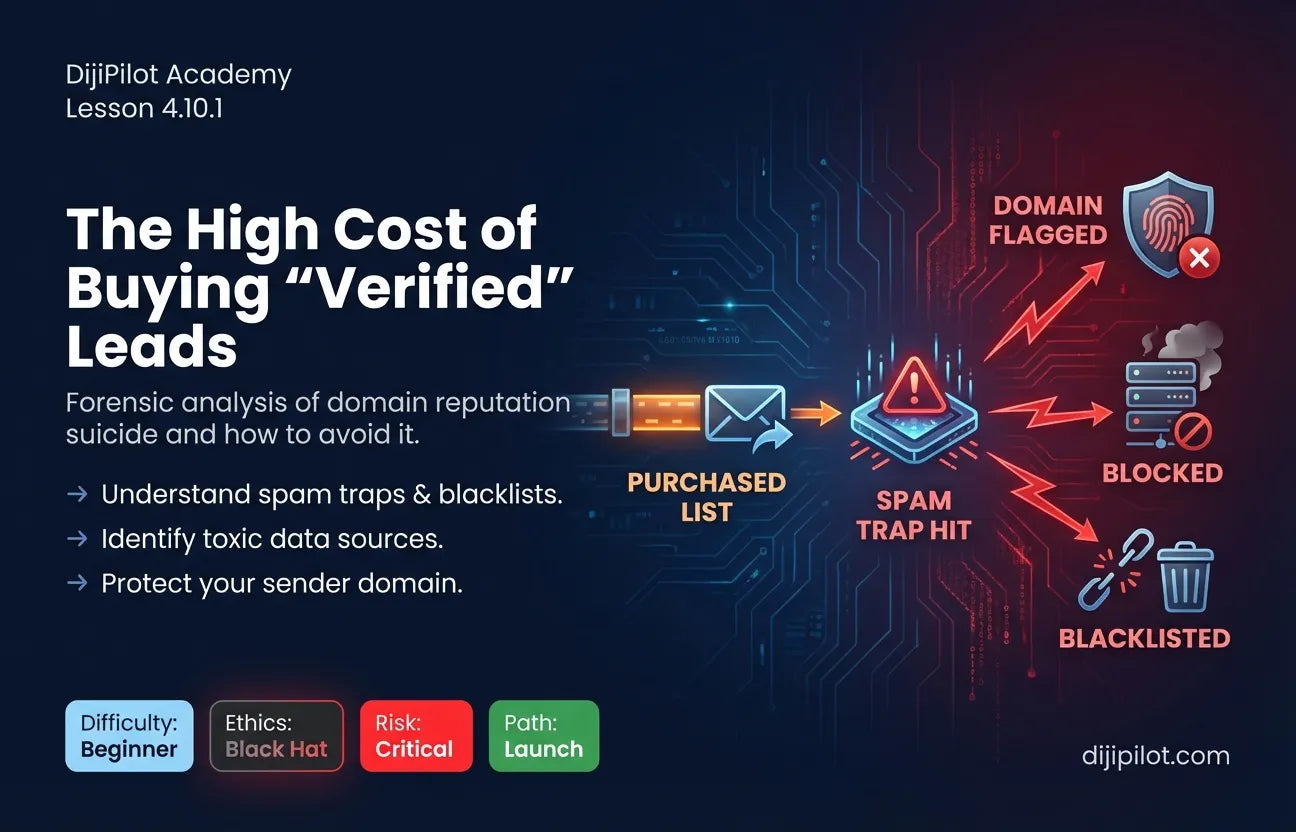 4.10.1 - Buying "Verified" Leads: Why purchased lists always hit spam traps and burn domains (Difficulty: Beginner | Ethics: Black Hat | Path: Launch)