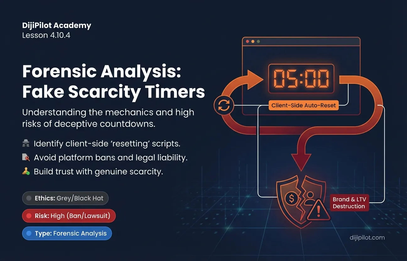 4.10.4 - Fake Scarcity Timers: Countdowns that reset every time the page refreshes (Difficulty: Beginner | Ethics: Grey Hat | Path: Launch)