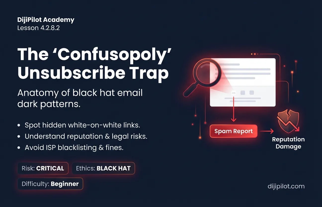4.2.8.2 - The "Confusopoly" Unsubscribe: Using white text on a white background to hide the opt-out link (Difficulty: Beginner | Ethics: Black Hat | Path: Launch)