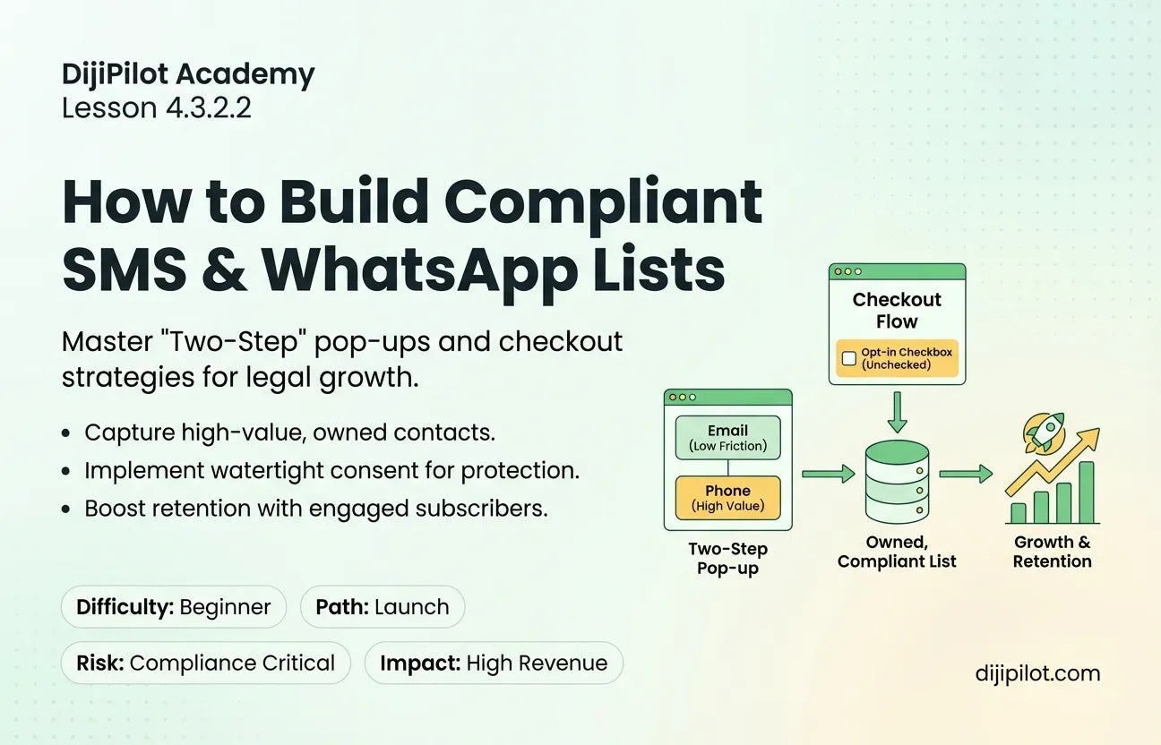 4.3.2.2 - How to Build Your SMS & WhatsApp List (Pop-ups & Checkout) (Difficulty: Beginner | Path: Launch)