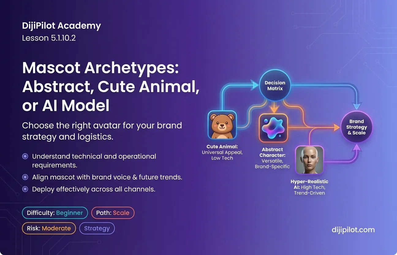 5.1.10.2 - Mascot Archetypes: Abstract vs. Cute Animal vs. Hyper-Realistic AI Model (Difficulty: Beginner | Path: Scale)