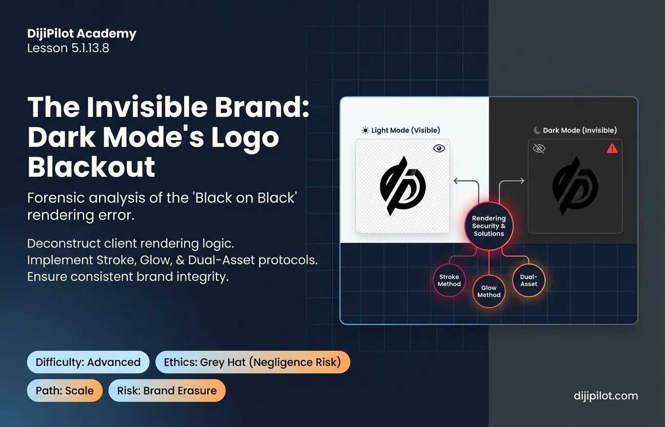 5.1.13.8 - Neglecting Dark Mode: Why Your Black Logo Disappears (Difficulty: Advanced | Ethics: Grey Hat | Path: Scale)