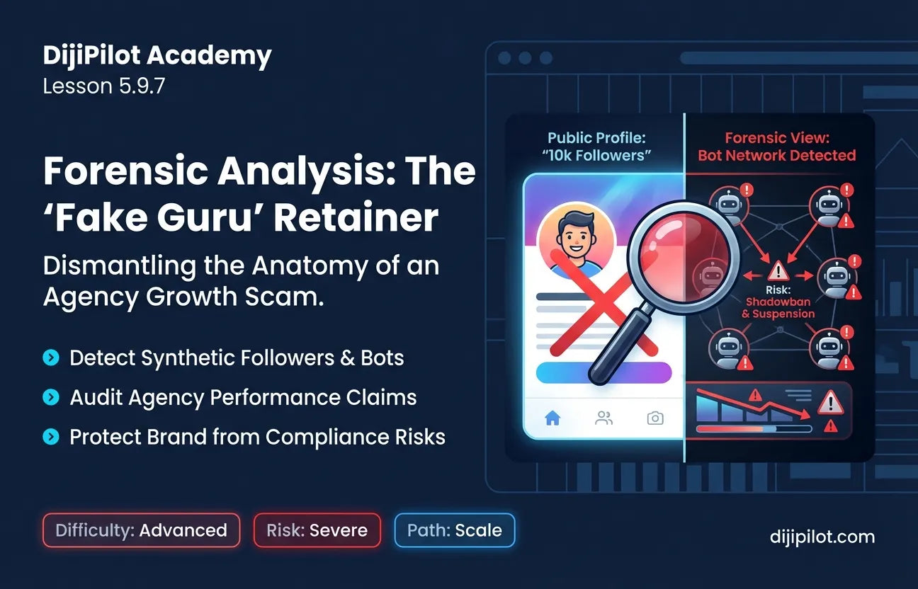5.9.7 - The "Fake Guru" Retainer: Hiring social agencies that use bots to fulfill their contract growth guarantees (Difficulty: Advanced | Ethics: Grey Hat | Path: Scale)