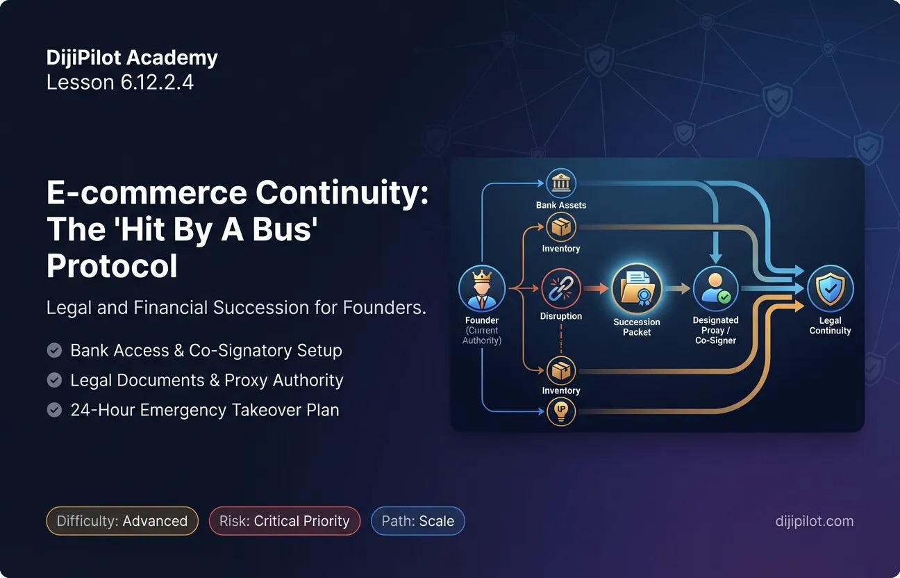 6.12.2.4 - Legal & Financial Continuity for E-commerce Founders (Bank Access, Legal Documents, Succession) (Difficulty: Advanced | Path: Scale)