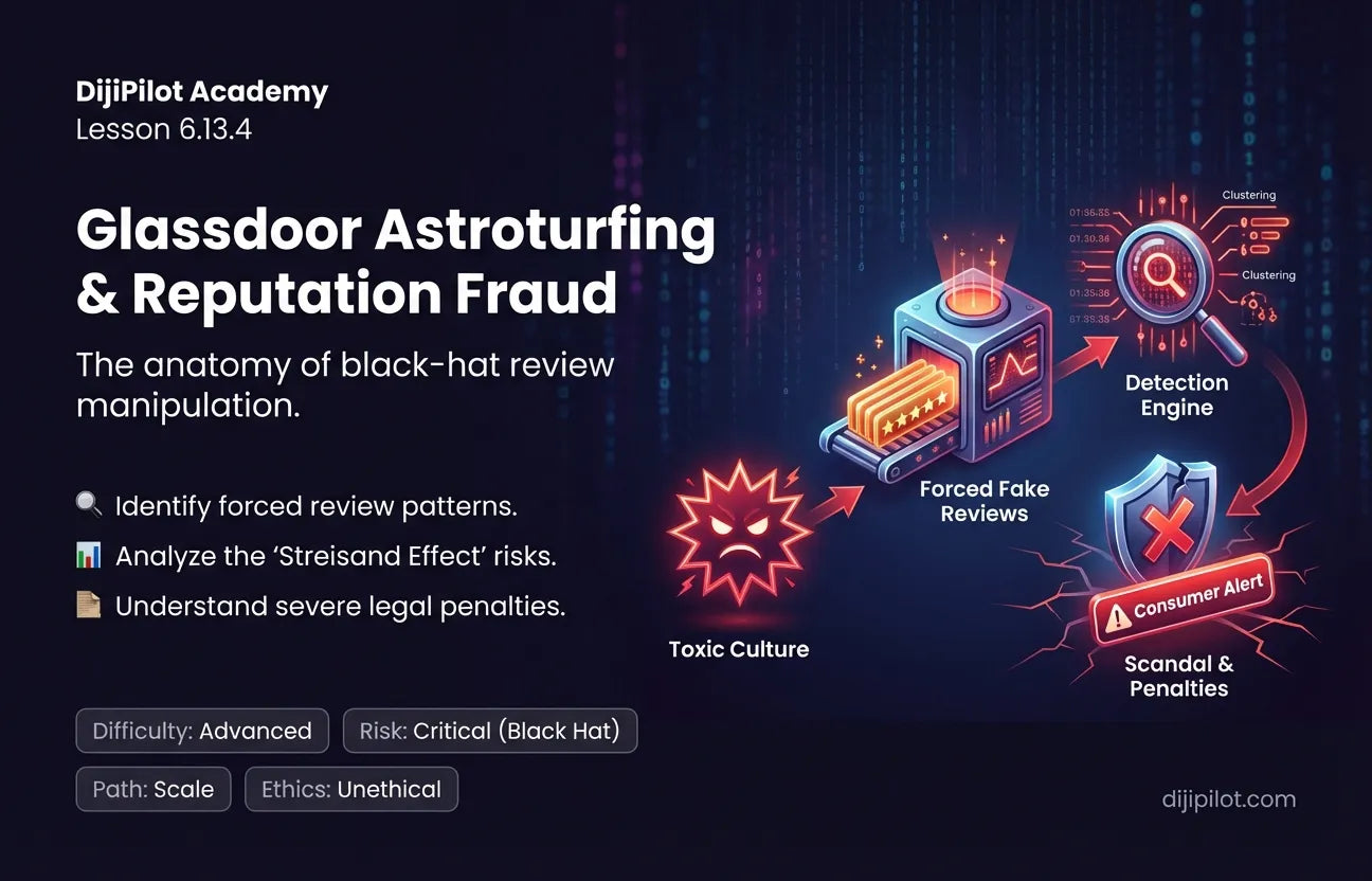 6.13.4 - Glassdoor Astroturfing: Forcing employees to write 5-star reviews to hide a toxic culture (Difficulty: Advanced | Ethics: Black Hat | Path: Scale)
