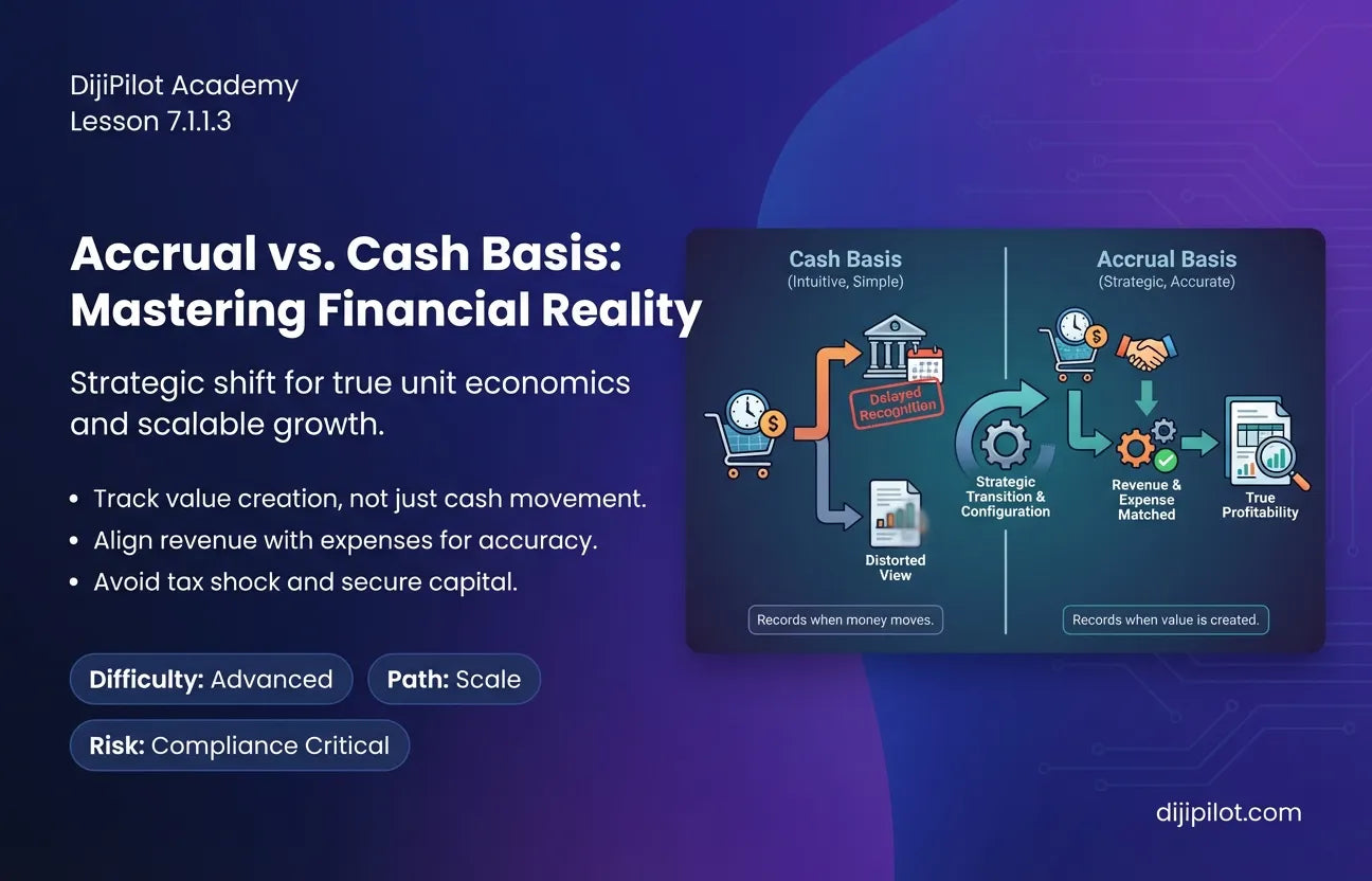 7.1.1.3 - Comparing Accrual vs. Cash Basis Accounting Methods for E-commerce (Difficulty: Advanced | Path: Scale)