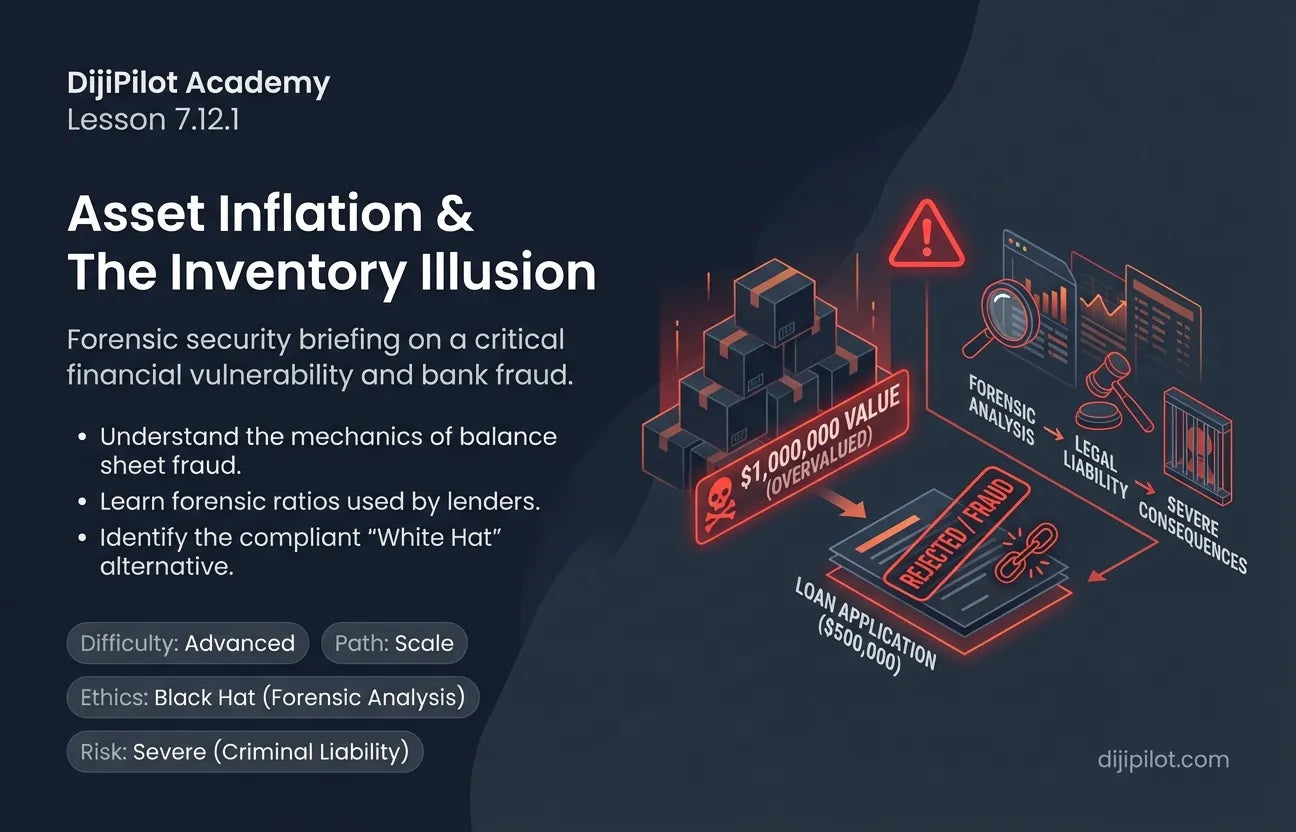 7.12.1 - Inflating Assets: Overvaluing unsellable inventory to qualify for business loans (Difficulty: Advanced | Ethics: Black Hat | Path: Scale)