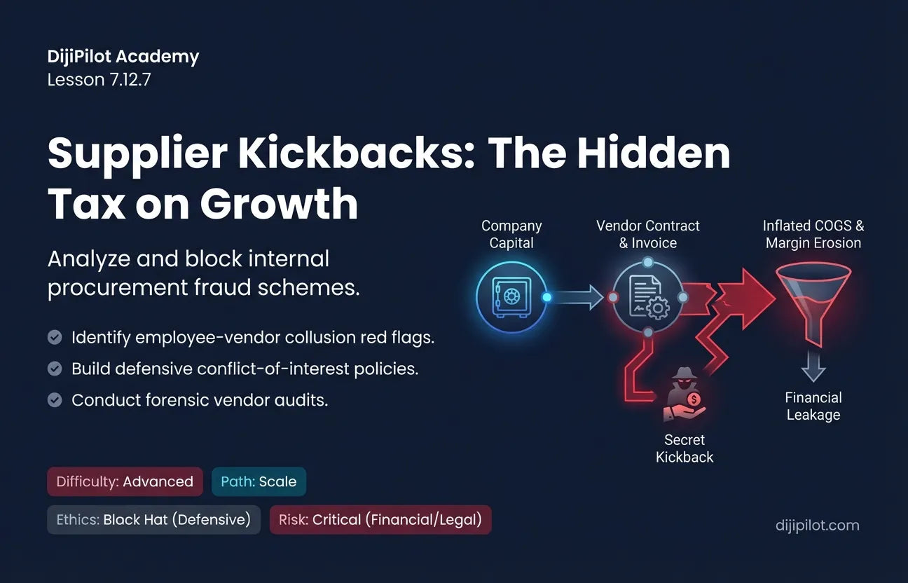 7.12.7 - Supplier Kickbacks: Purchasing managers taking personal bribes to award contracts to expensive factories (Difficulty: Advanced | Ethics: Black Hat | Path: Scale)