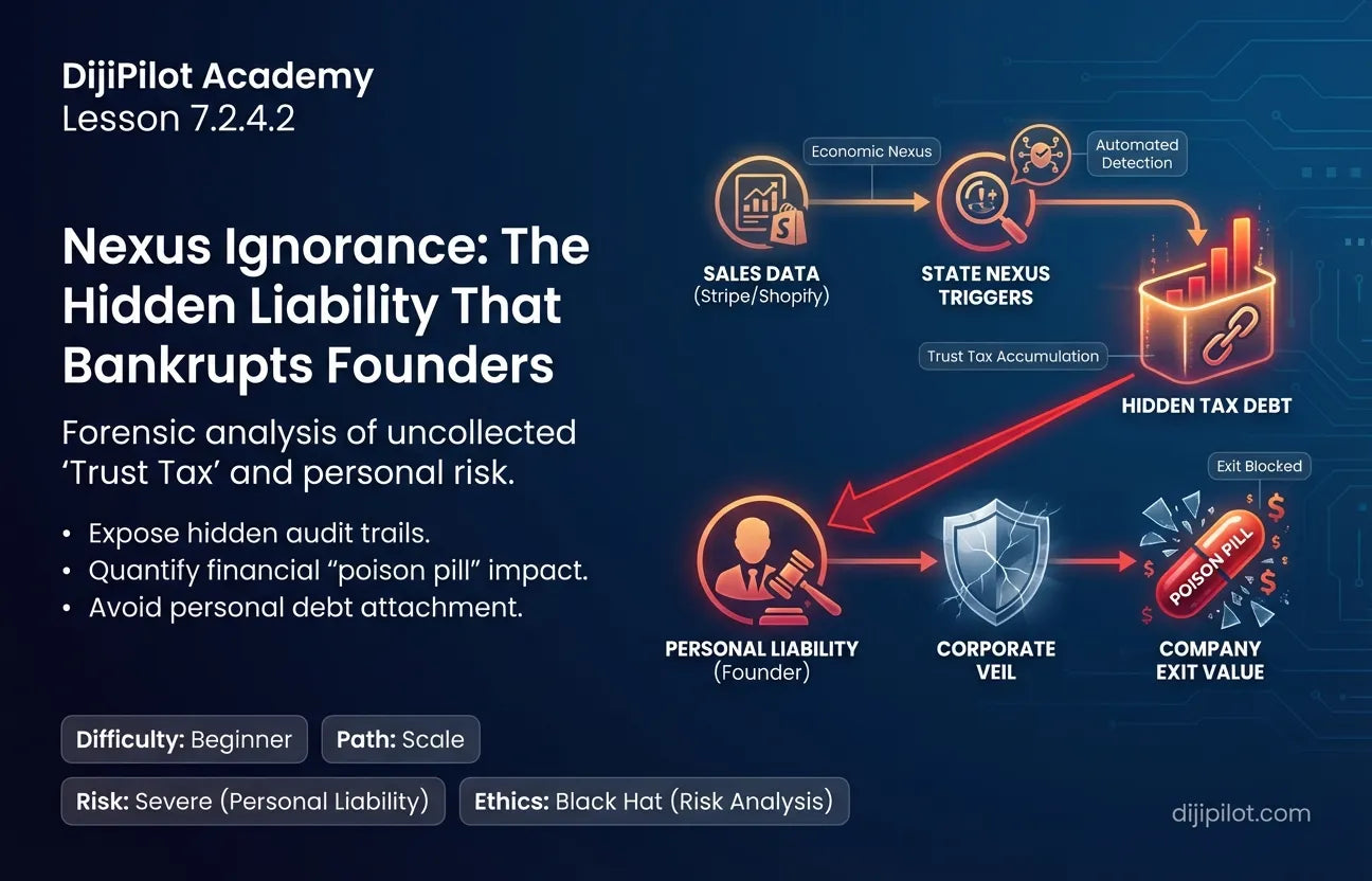 7.2.4.2 - Nexus Ignorance: Deliberately not collecting Sales Tax in states where you legally must (Difficulty: Beginner | Ethics: Black Hat | Path: Scale)