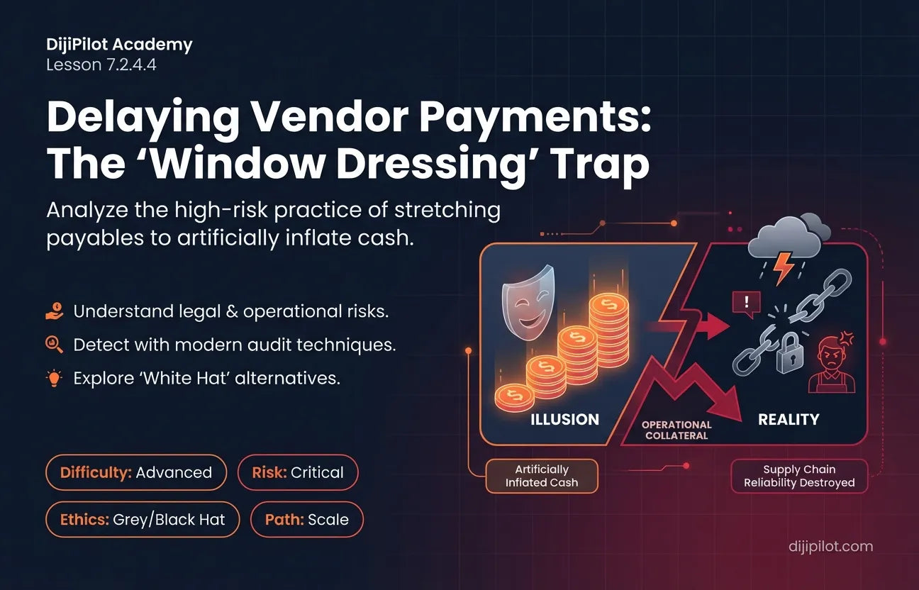 7.2.4.4 - Delaying Vendor Payments: Holding supplier payments to artificially boost month-end cash balances (Difficulty: Advanced | Ethics: Grey Hat | Path: Scale)