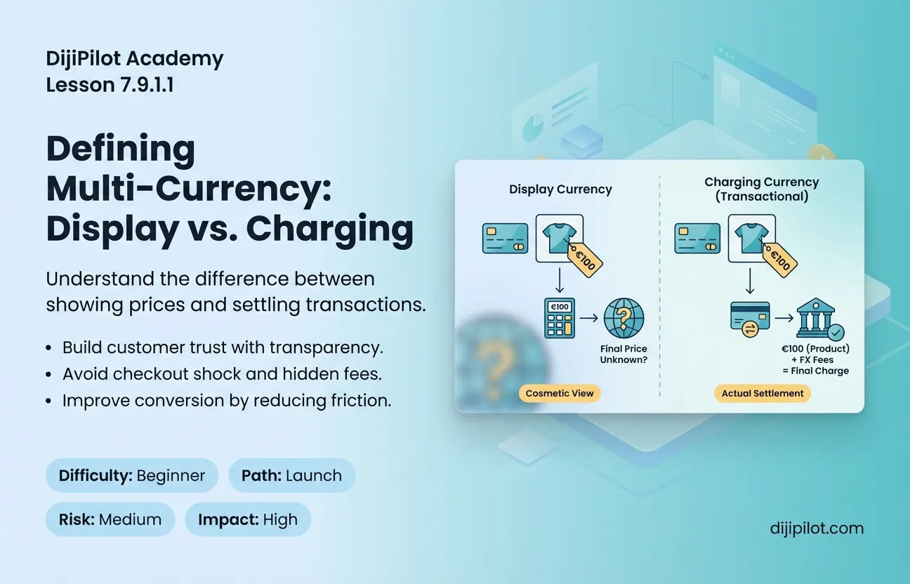 7.9.1.1 - Defining Multi-Currency: The Difference Between Displaying and Charging (Difficulty: Beginner | Path: Launch)