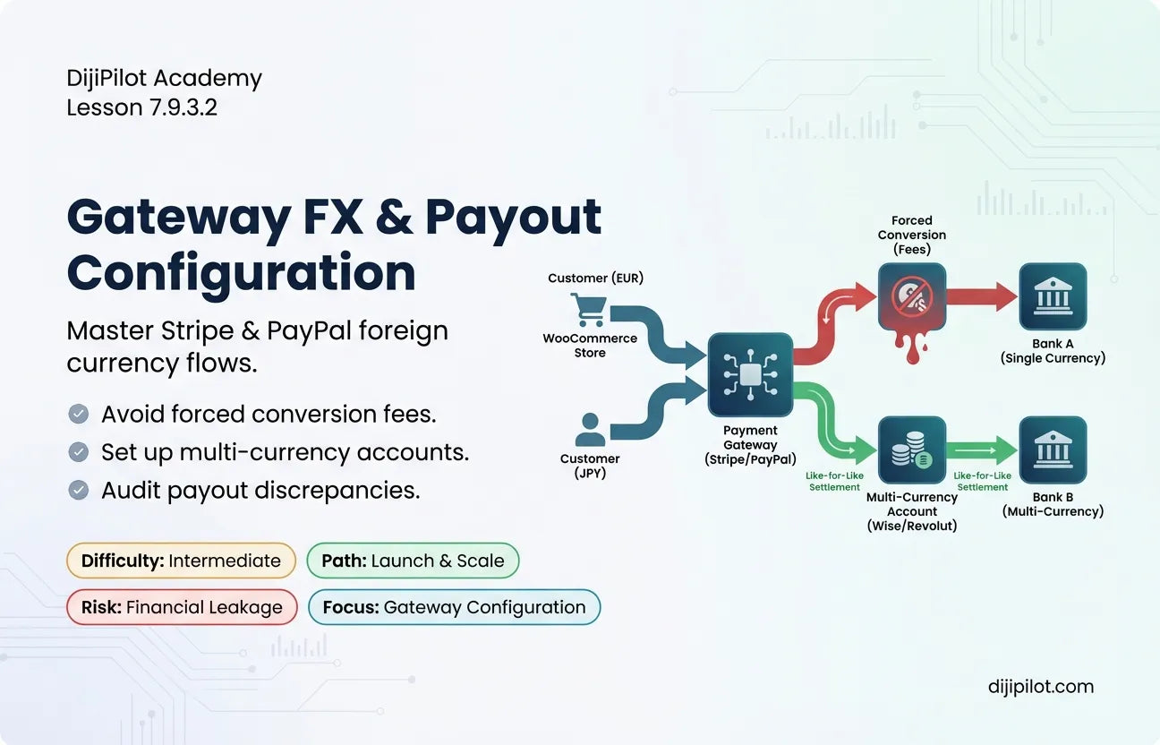 7.9.3.2 - How Your Payment Gateway (Stripe, PayPal) Manages FX & Payouts on WooCommerce (Difficulty: Beginner | Path: Launch)