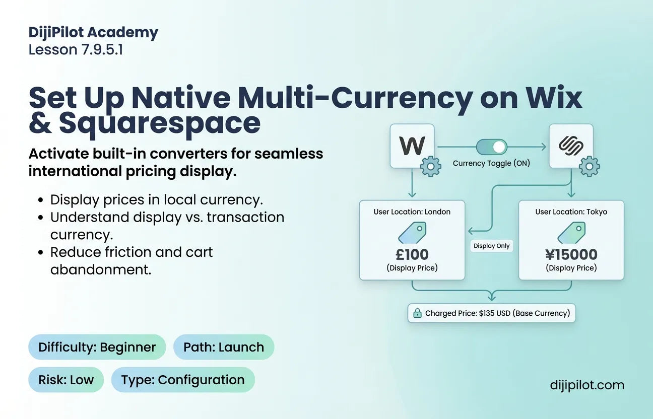 7.9.5.1 - Using Their Built-in Currency Converters on Wix/Squarespace (Difficulty: Beginner | Path: Launch)