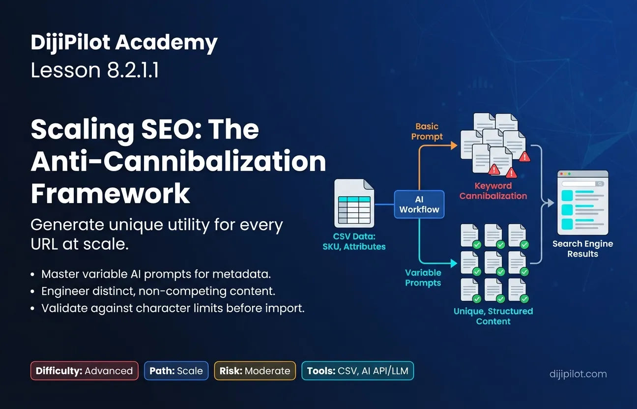 8.2.1.1 - How to Draft SEO Titles, Meta & Structured Content at Scale Without Cannibalization (Difficulty: Advanced | Path: Scale)