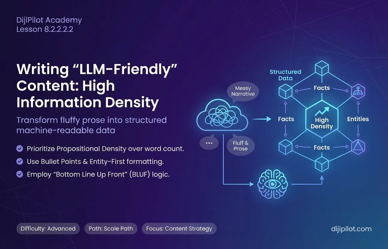 8.2.2.2.2 - Writing "LLM-Friendly" Content: High Information Density, Bullet Points & Entity Relationships (Difficulty: Advanced | Path: Scale)