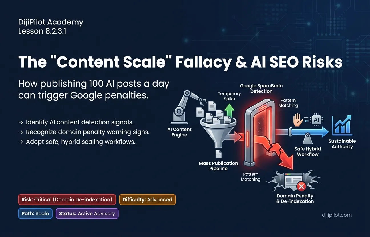 8.2.3.1 - The "Content Scale" Fallacy: Why Publishing 100 AI Posts a Day Can Kill Your Site Authority (Difficulty: Advanced | Path: Scale)