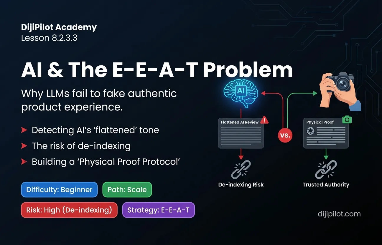 8.2.3.3 - The E-E-A-T Problem: Why AI Cannot Fake "Experience" (Reviewing Products You Never Touched) (Difficulty: Beginner | Path: Scale)