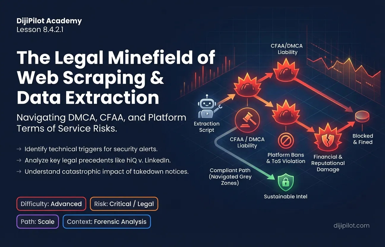 8.4.2.1 - The Legal & ToS Minefield: DMCA, CFAA, and Platform Bans (Difficulty: Advanced | Path: Scale)