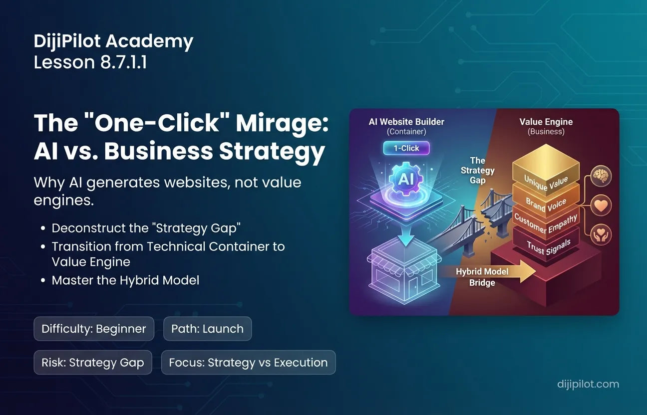 8.7.1.1 - The "One-Click" Mirage: Why AI Can Generate a Website But Not a Business (Strategy Gap) (Difficulty: Beginner | Path: Launch)