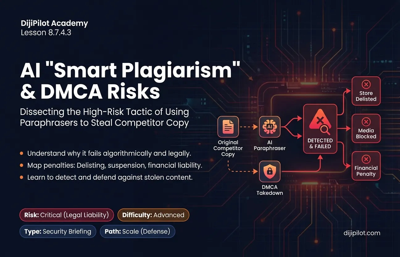 8.7.4.3 - "Smart Plagiarism": Using Paraphrasers to Steal Competitor Copy (and Getting DMCA Takedowns) (Difficulty: Advanced | Path: Scale)