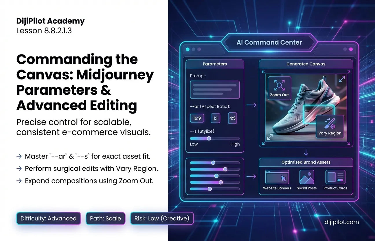 8.8.2.1.3 - How to Use Midjourney: Parameters (--s, --ar), Zoom Out & Vary Region (Difficulty: Advanced | Path: Scale)