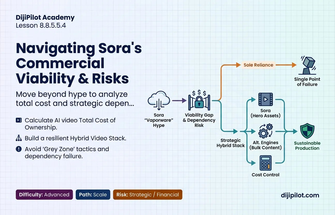 8.8.5.5.4 - Reality Check: The "Vaporware" Risk. Sora is often not available for public commercial use (Difficulty: Advanced | Path: Scale)