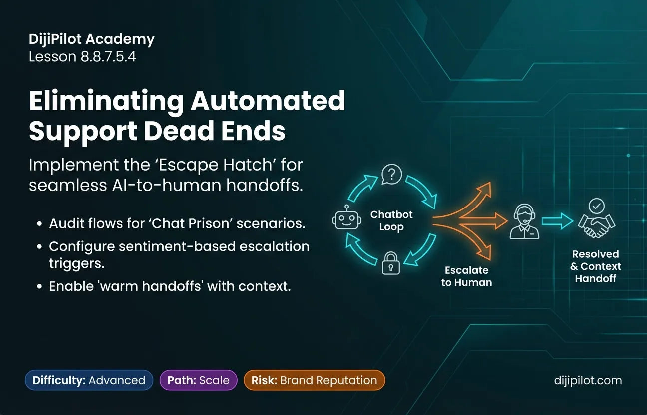 8.8.7.5.4 - Reality Check: Customers often hate "chat prison"-always offer an "escalate to human" button in Voiso/Intercom (Difficulty: Advanced | Path: Scale)