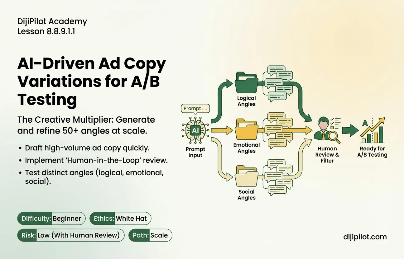 8.8.9.1.1 - Using AI to Draft 50+ Ad Copy Variations for Human A/B Testing (Difficulty: Beginner | Ethics: White Hat | Path: Scale)