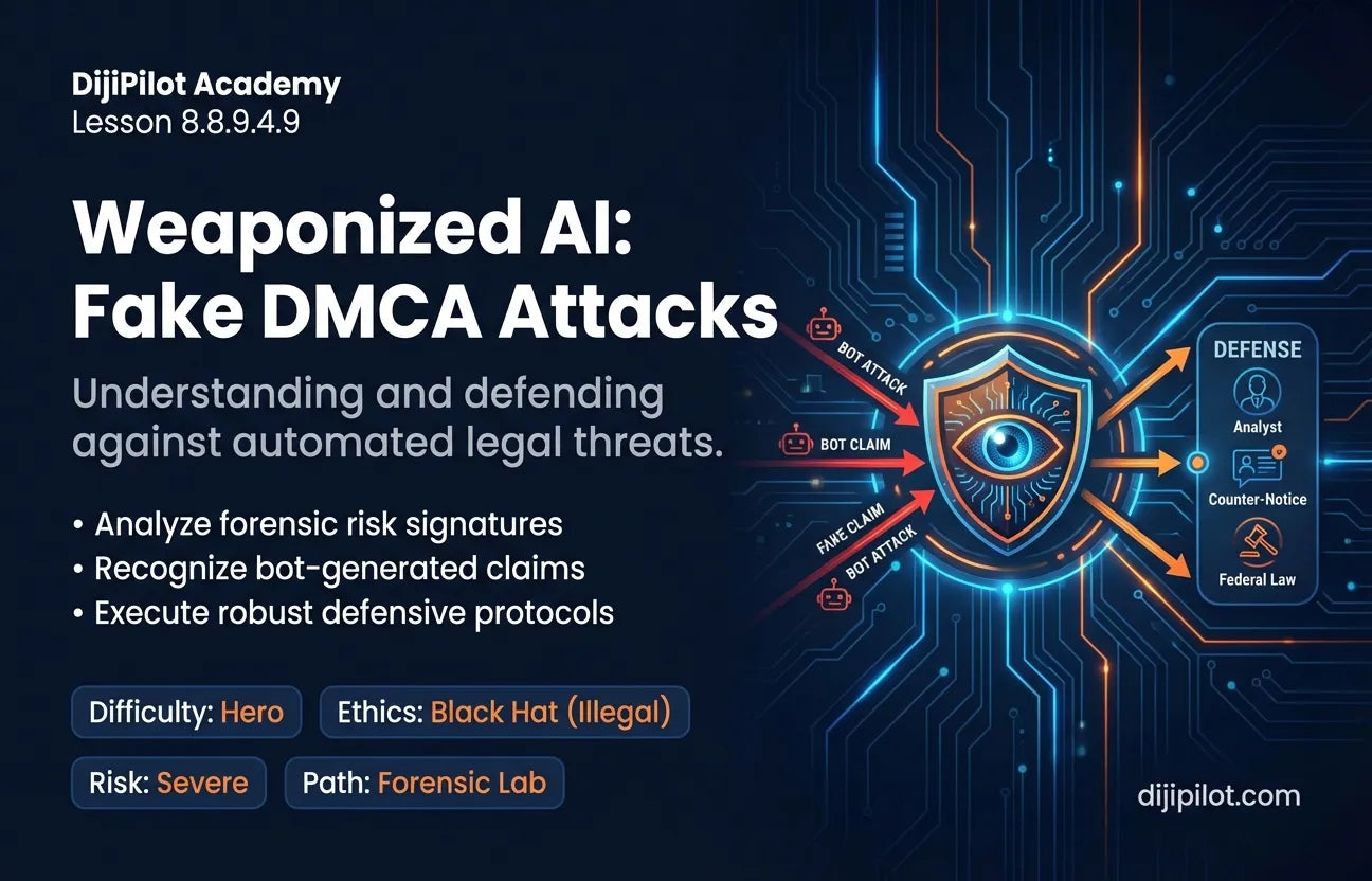 8.8.9.4.9 - Filing Fake DMCA Takedowns Generated by AI Legal Bots against competitors (Difficulty: Hero | Ethics: Black Hat | Path: Lab)