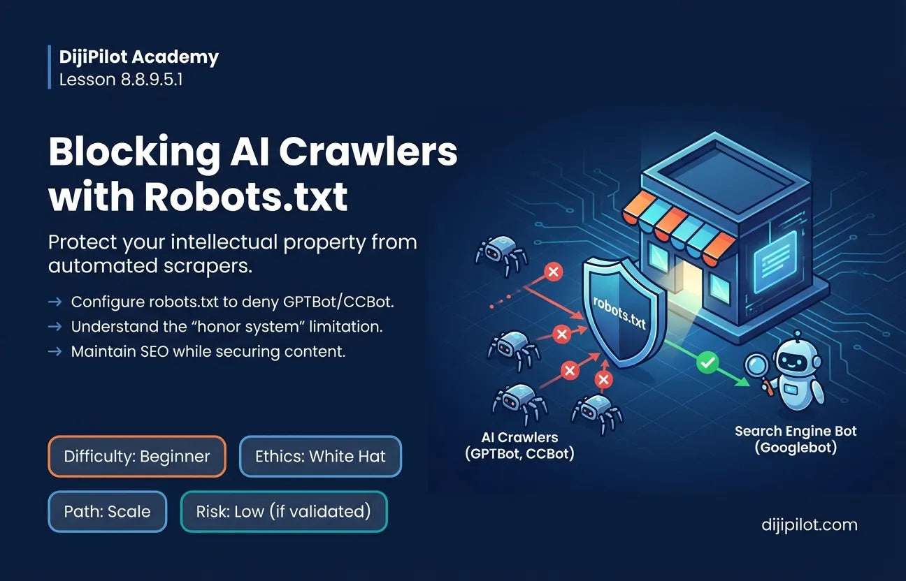 8.8.9.5.1 - Blocking AI Crawlers (GPTBot, CCBot) via Robots.txt to Protect IP (Difficulty: Beginner | Ethics: White Hat | Path: Scale)