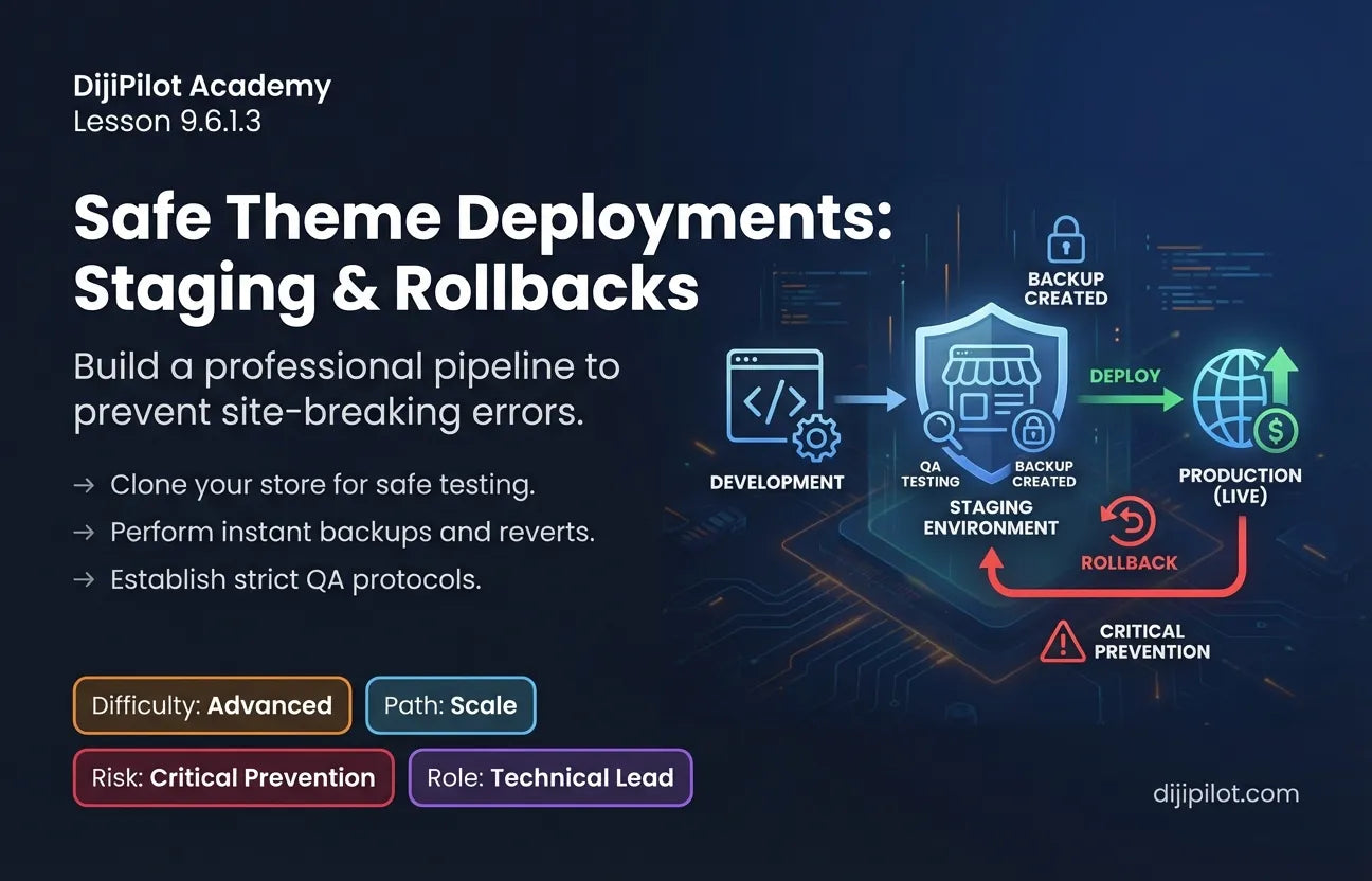 9.6.1.3 - How to Deploy Theme Changes Safely: Staging, Backups, Rollbacks (Difficulty: Advanced | Path: Scale)