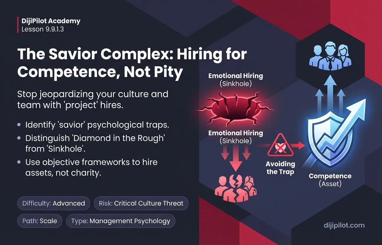 9.9.1.3 - The "Savior Complex": Hiring based on a sob story or "potential" to "fix" someone rather than proven competence (Difficulty: Advanced | Path: Scale)