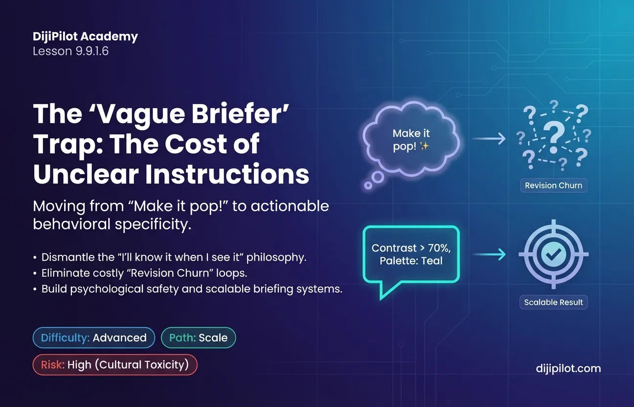 9.9.1.6 - The "Vague Briefer": Giving unclear instructions ("Make it pop!") and getting angry when the result isn't what you imagined (Difficulty: Advanced | Path: Scale)
