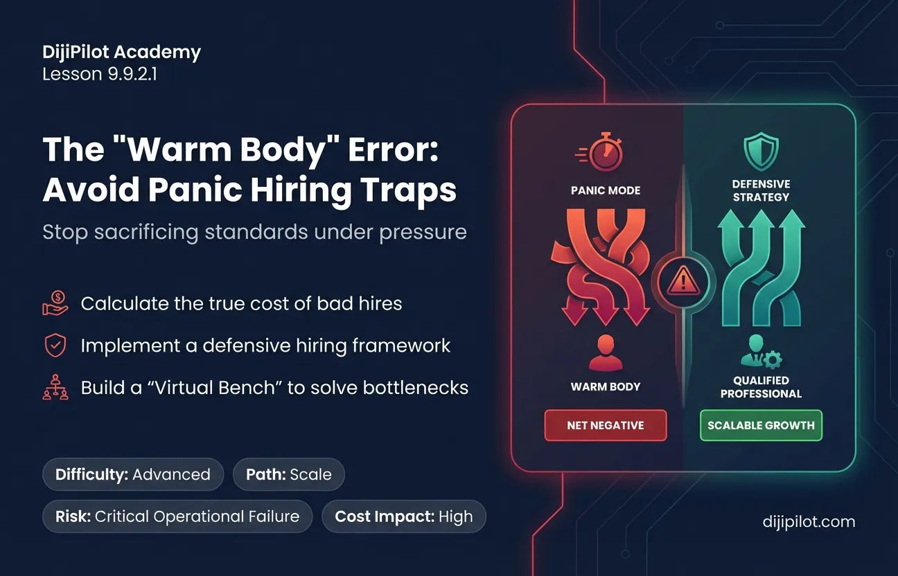 9.9.2.1 - The "Warm Body" Error: Hiring the first person who says "yes" because you are desperate for help (Difficulty: Advanced | Path: Scale)