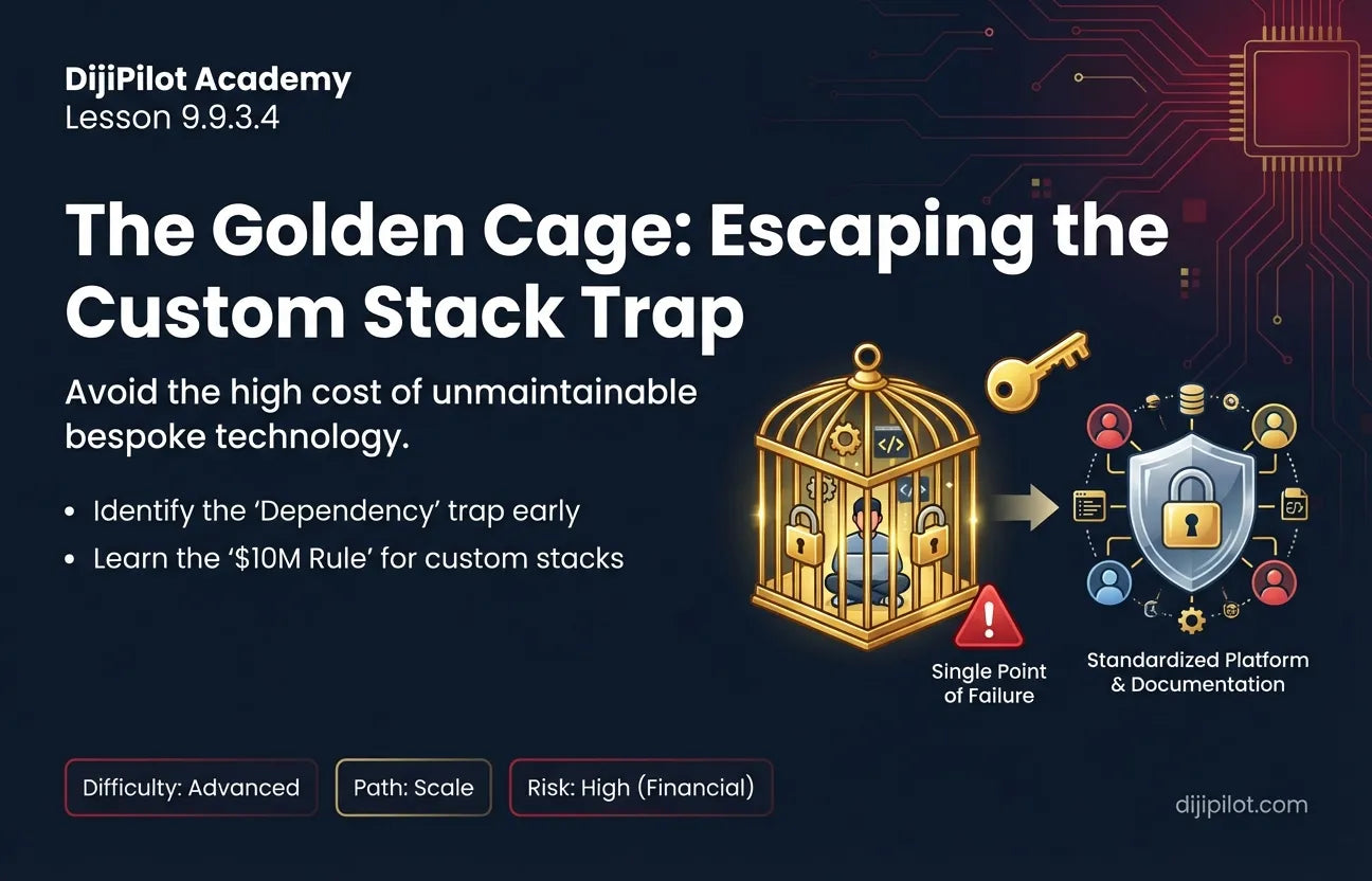 9.9.3.4 - The "Dependency" Trap: Building a custom tech stack that only one developer knows how to fix (Difficulty: Advanced | Path: Scale)